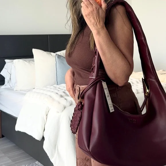 GANNI Burgundy Leather Shoulder and Crossbody Bag - Picture 14 of 15